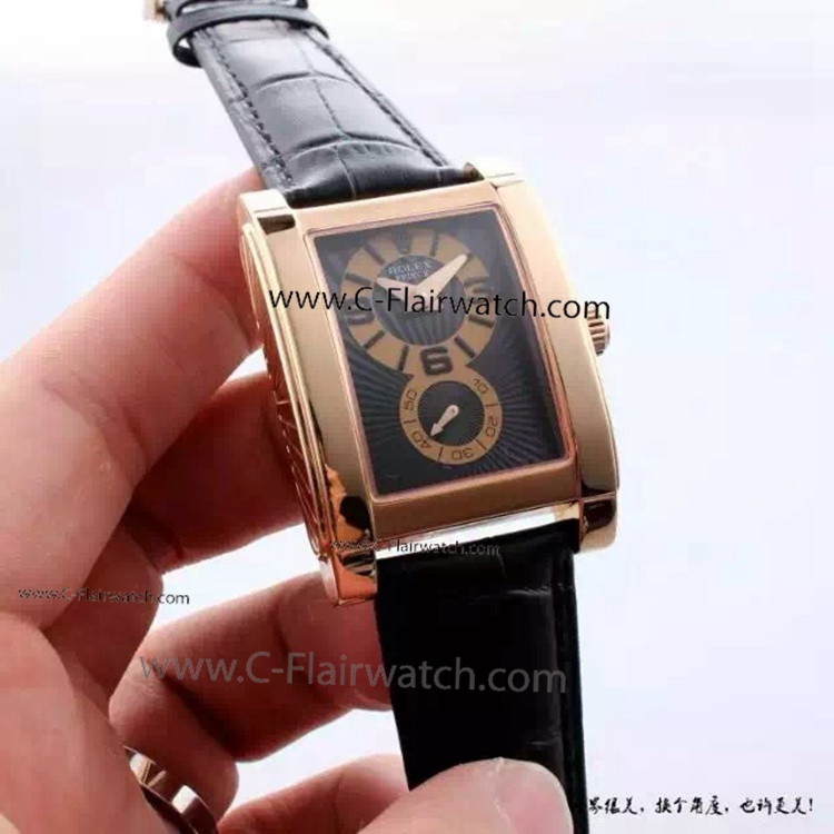 Rose Gold Black Face Rolex Geneve Cellini Prince Watch 28mm